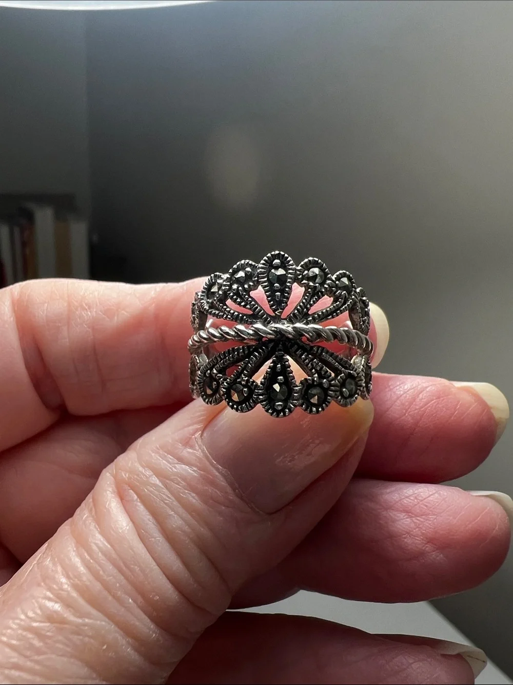 Intricate Silver-Tone Filigree Statement Ring - Vintage
